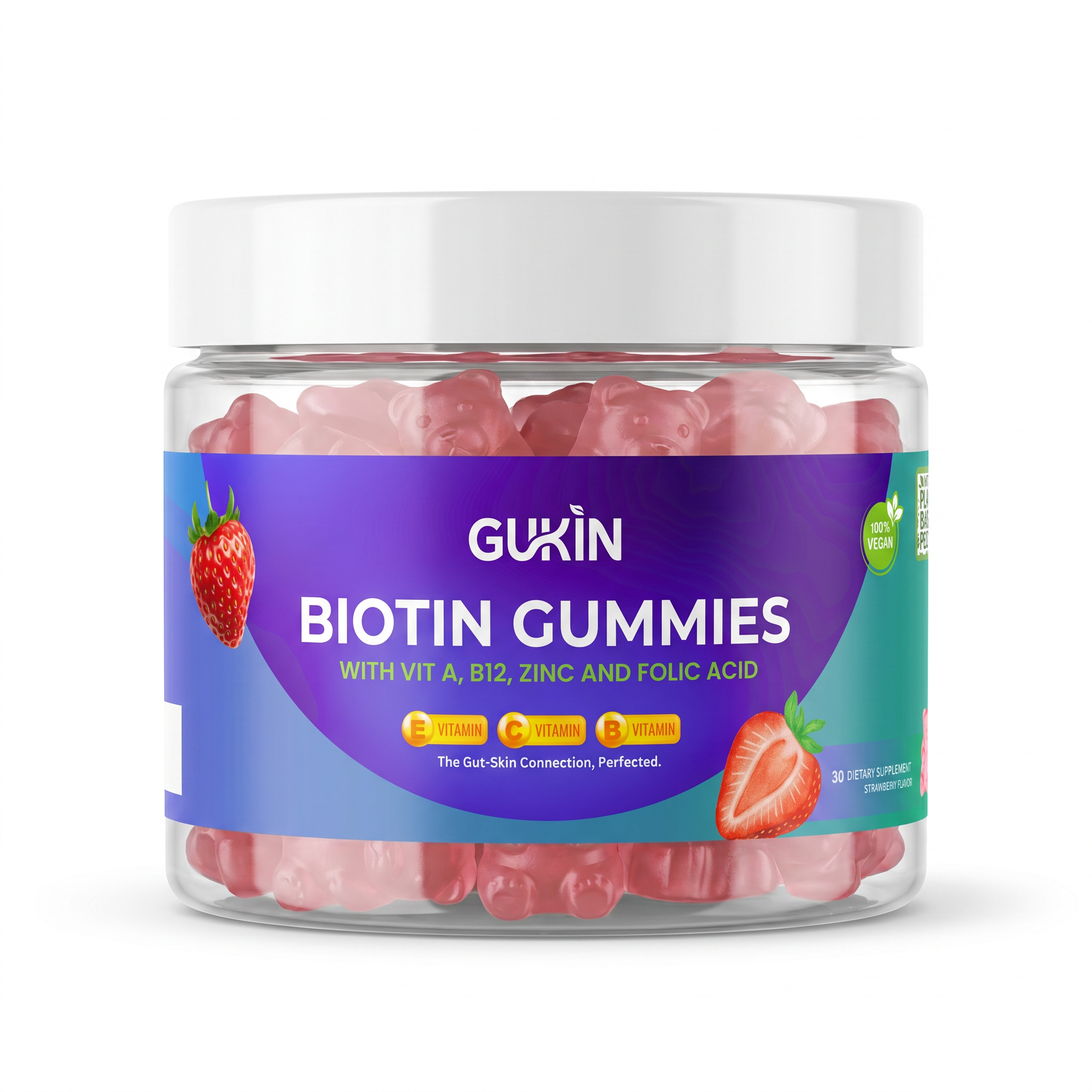 Gukin Biotin Gummies | 30 Pectin Gummies with Zinc, Vitamin C,A and B12 for hair growth, skin and nails