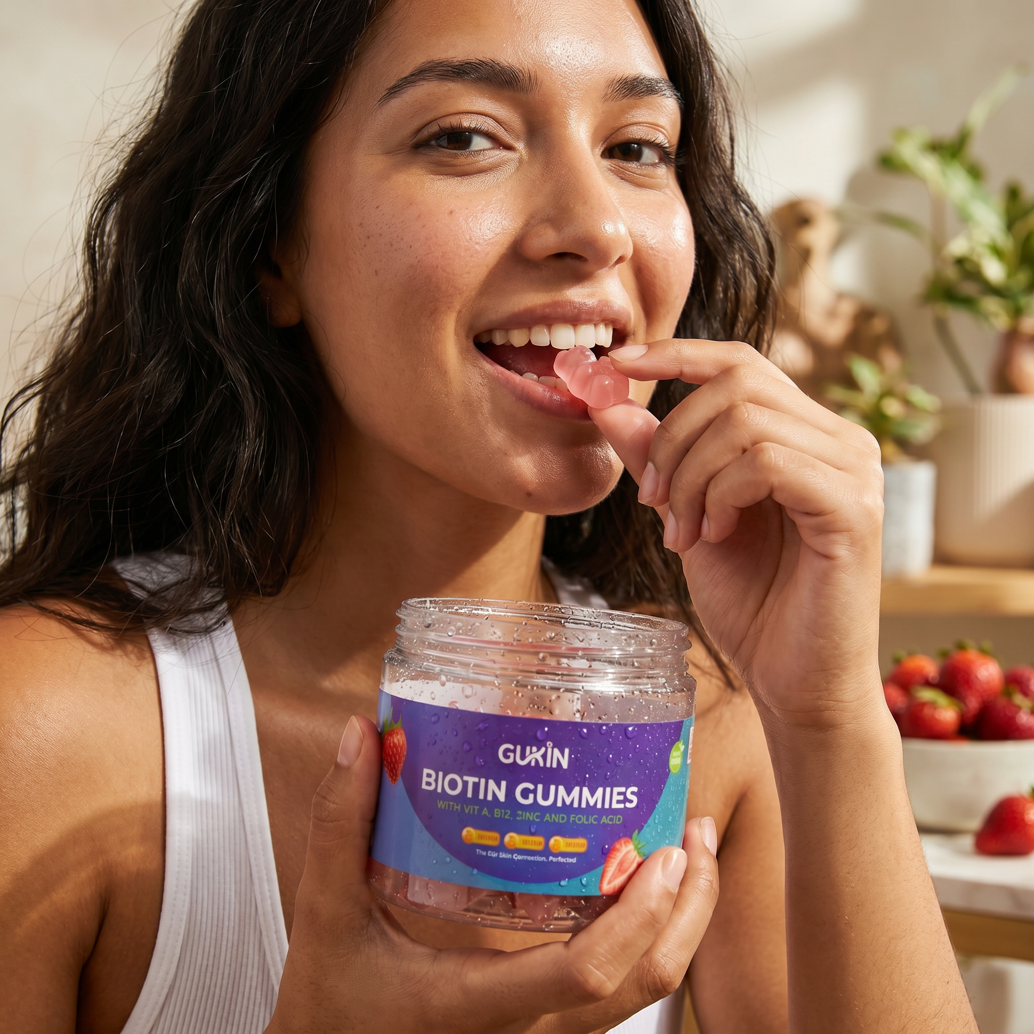 Gukin Biotin Gummies | 30 Pectin Gummies with Zinc, Vitamin C,A and B12 for hair growth, skin and nails