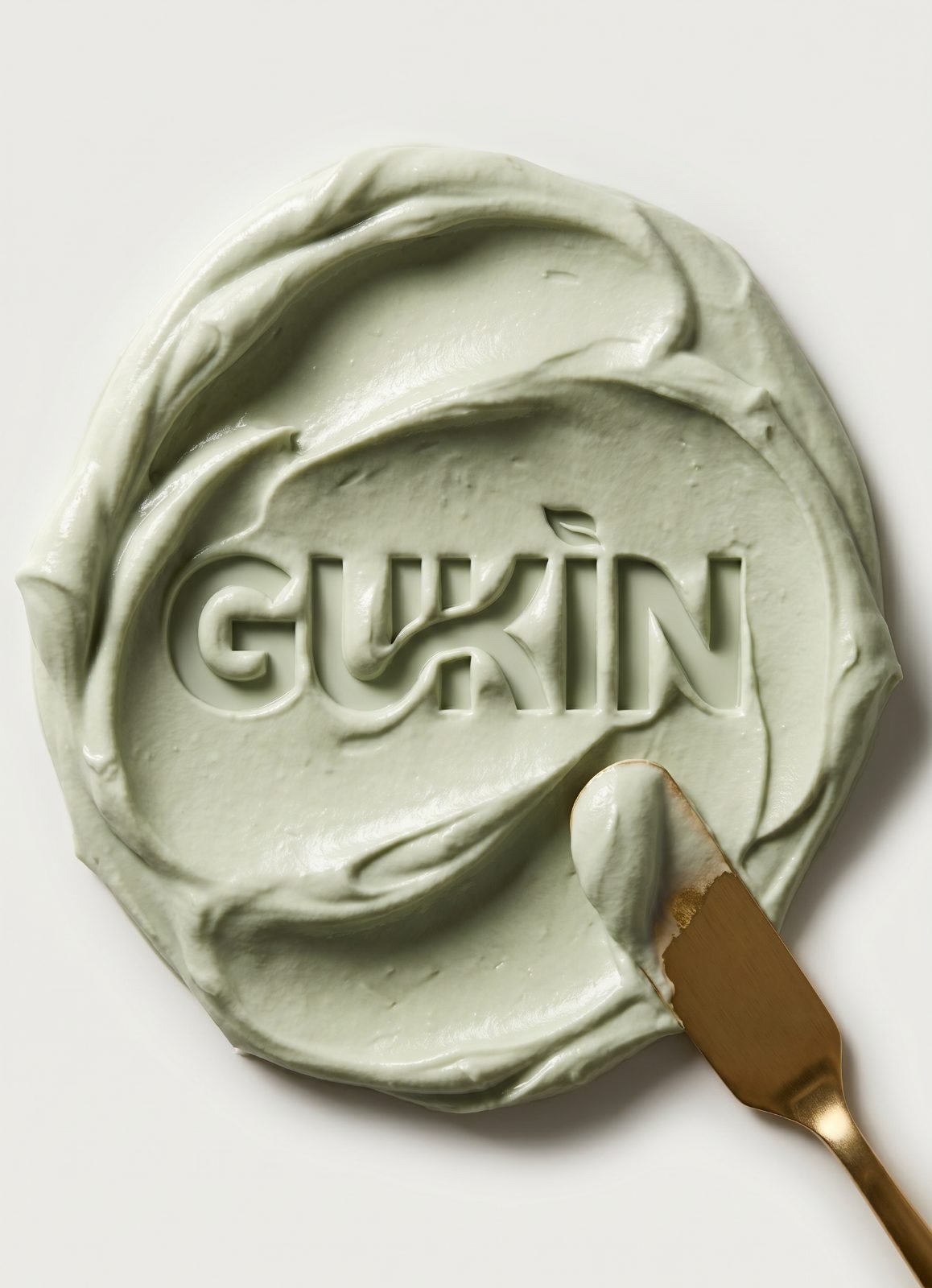 GUKIN embossed product packaging in sage tones